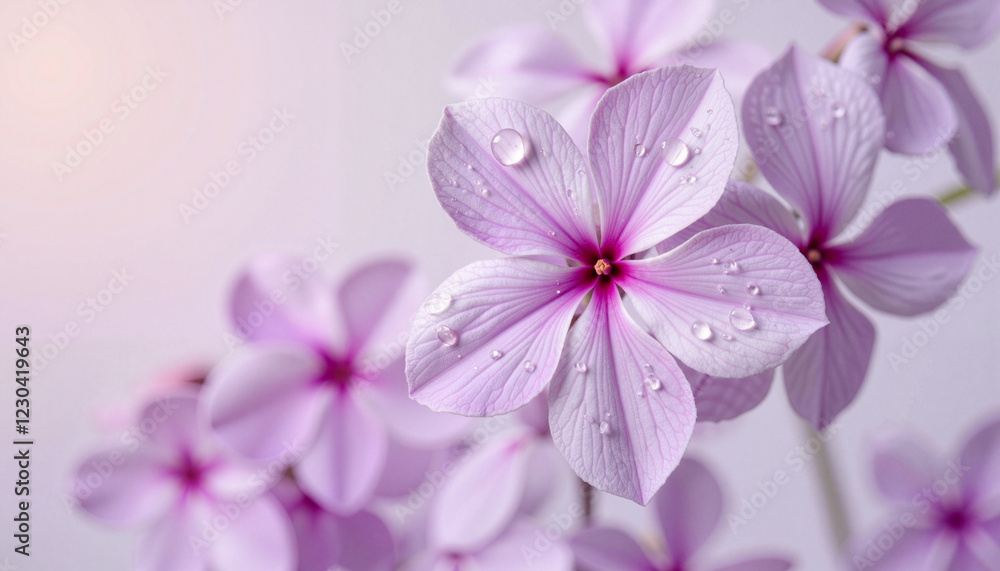 Obraz premium Delicate lilac flower adorned with water droplets, serene beauty