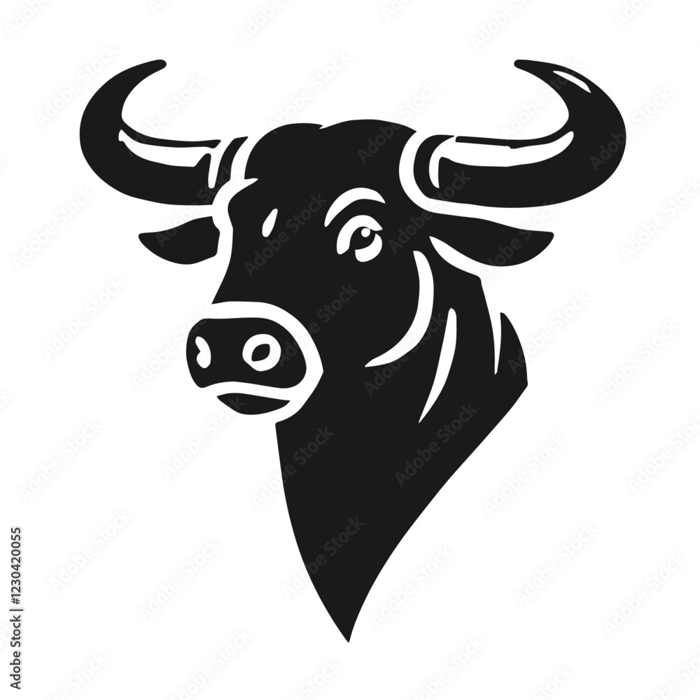 Clean black and white vector silhouette of bull on white background Clean black and white vector silhouette of bull on white background