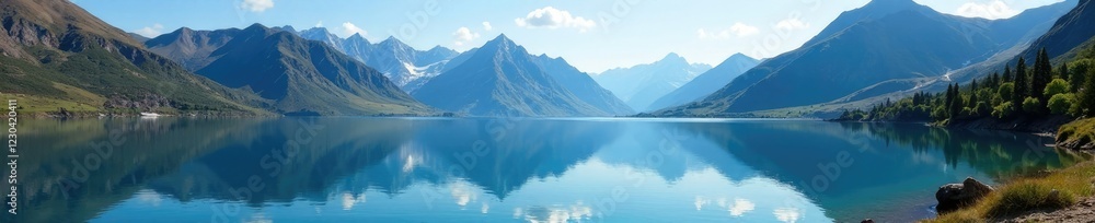 Crater lake reflects the majestic mountain range, calm water surface, mountains, lakes Crater lake reflects the majestic mountain range, calm water surface, mountains, lakes