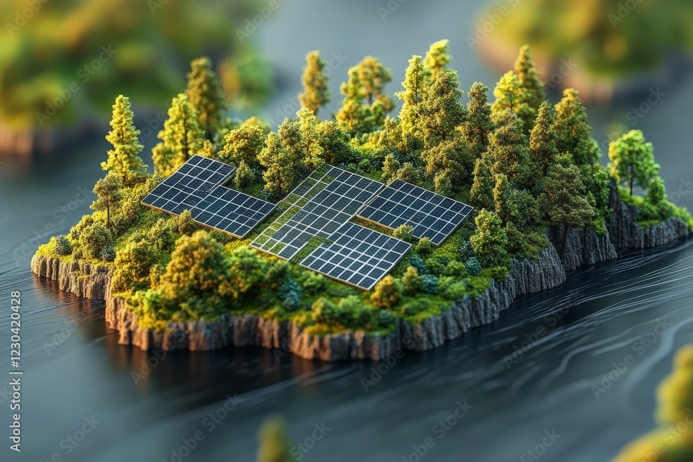 Obraz premium Solar panels integrated into lush landscape promoting renewable energy in a natural setting