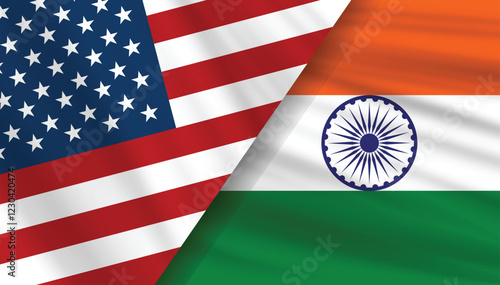 The flags of the United States and India are displayed side by side, symbolizing friendship, diplomacy, and international cooperation between the two nations.