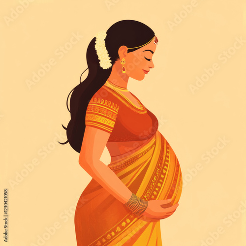Pregnant Indian Woman - Modern Styling for Maternity Blogs & Cultural Representation