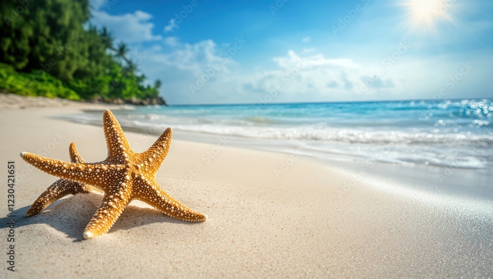Tropical Beach Paradise: Starfish on White Sand Tropical Beach Paradise: Starfish on White Sand