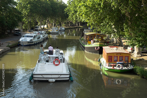 Schilderij op canvas Peniche de tourisme, Canal du Midi, Patrimoine mondial UNESCO, Port du Somail, G