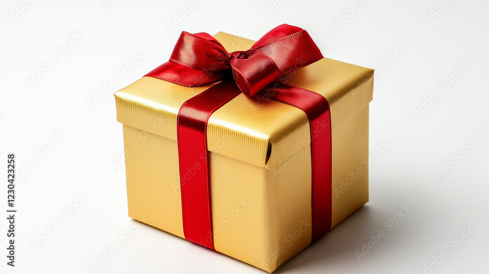 Obraz premium Gold gift box with red ribbon bow die