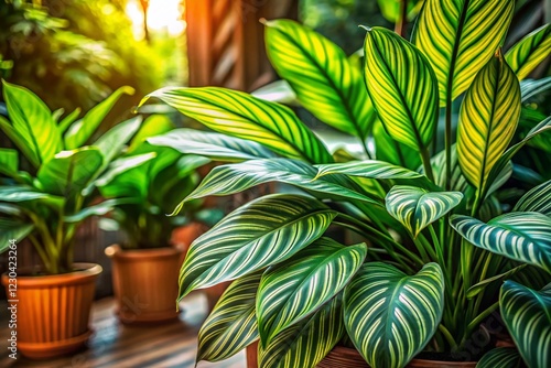 Serene Indoor Tropical Plant, Long Exposure Photography, Lush Greenery, Vibrant Foliage