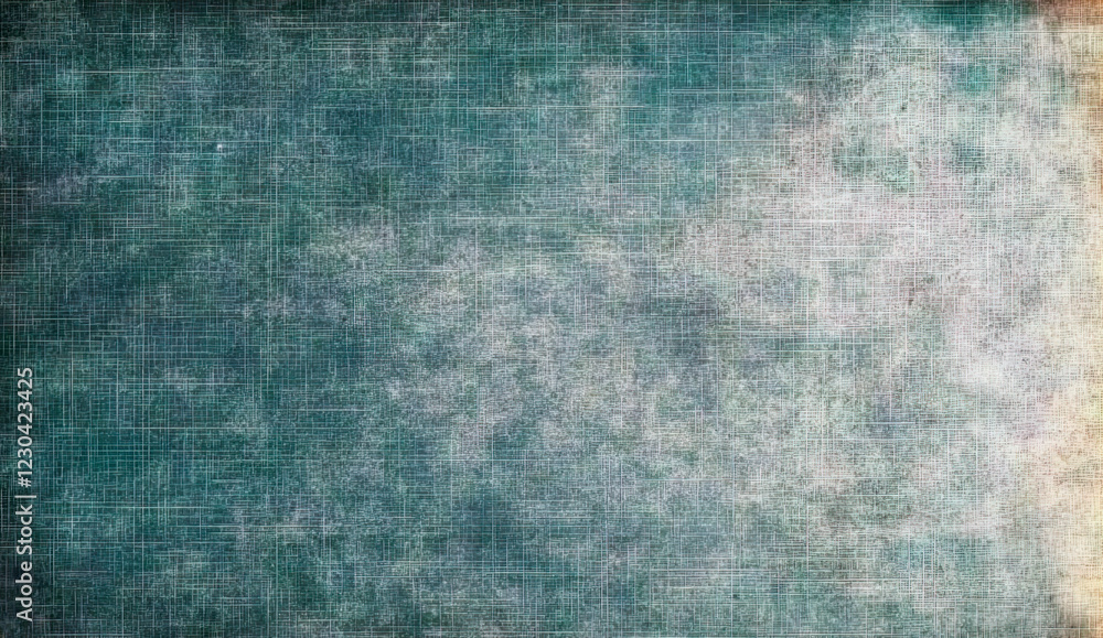 Fototapeta premium Distressed grunge background with a faded teal tone and subtle grid lines, creating a textured, aged surface with a vintage