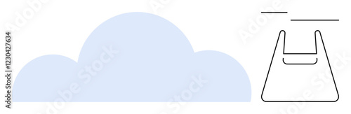Large blue cloud figure paired with a minimalist line art storage icon. Ideal for technology, data storage, cloud computing, online services, digital trends, IT infrastructure, innovation concepts
