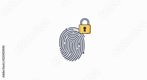 Illustration of a fingerprint with a padlock symbolizing security, privacy, and biometric technology.