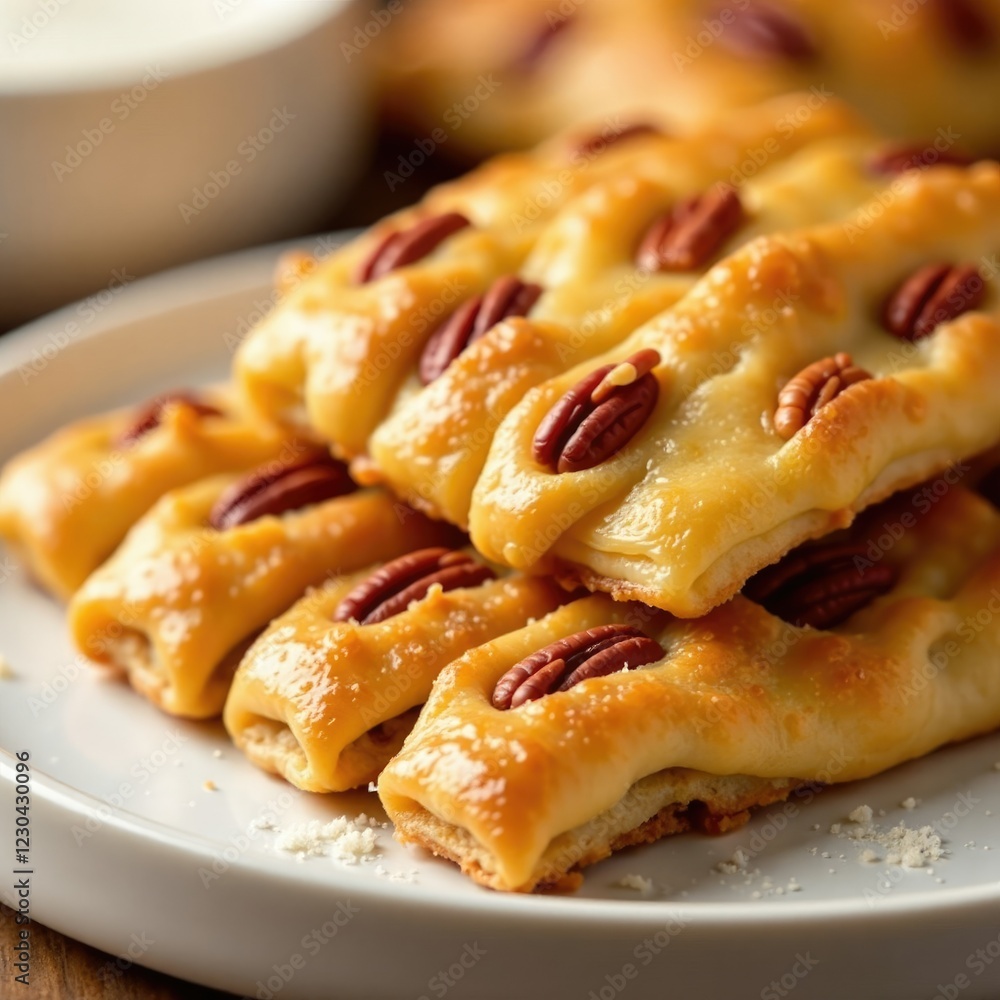 flaky pastry strips intertwined with rich pecan filling, flaky pastry, baked goods, dessert flaky pastry strips intertwined with rich pecan filling, flaky pastry, baked goods, dessert