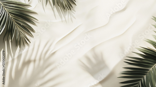Summer and holiday backgrounds concepts with shadow of coconut leaf on clean sand beach