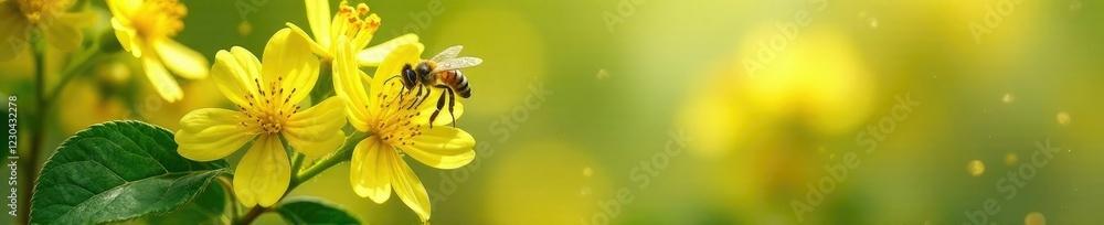 Fototapeta premium Isolated linden flowers with delicate golden pollen and surrounding bees, floral, botanical