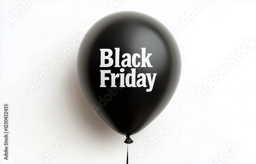 Black balloon with Black Friday text hanging against a plain white background