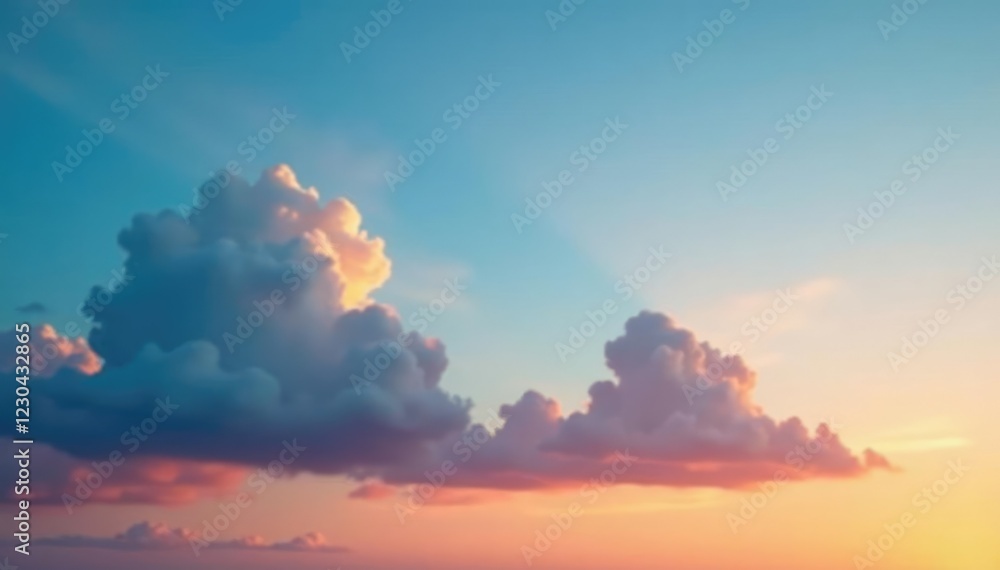 Obraz premium Light filtering through clean blue clouds at dusk, clean, evening