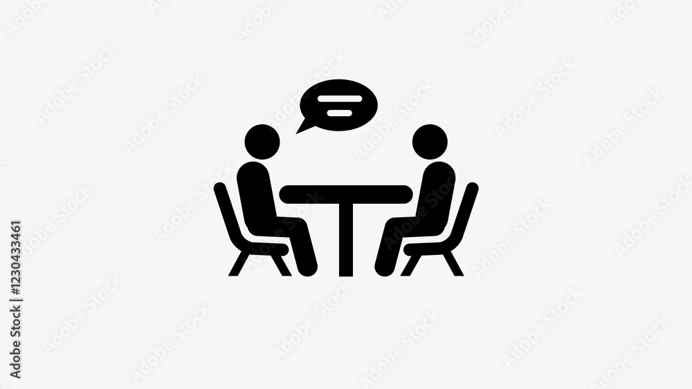 Two Business men talking silhouette icon illustration background. Two people sitting at the table with conversation. Two Business men talking silhouette icon illustration background. Two people sitting at the table with conversation.