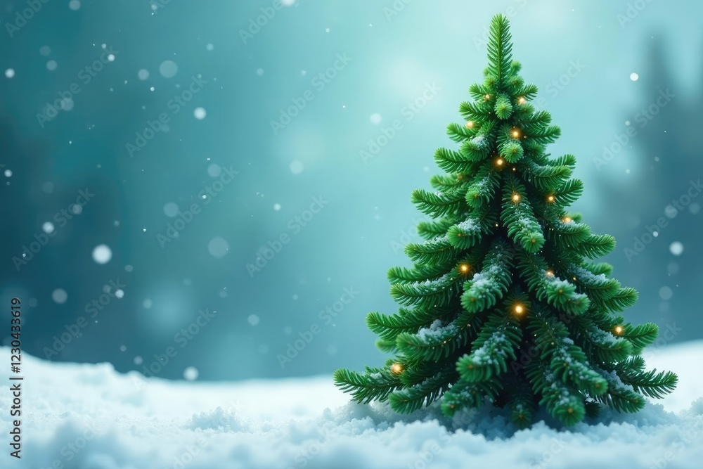 Majestic green fluffy Christmas tree against a snowy backdrop, cold, fluff Majestic green fluffy Christmas tree against a snowy backdrop, cold, fluff
