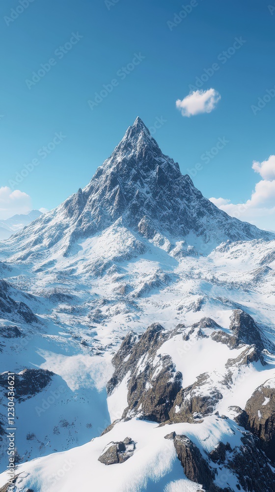 Obraz premium Snow-capped mountain under a clear blue sky in winter