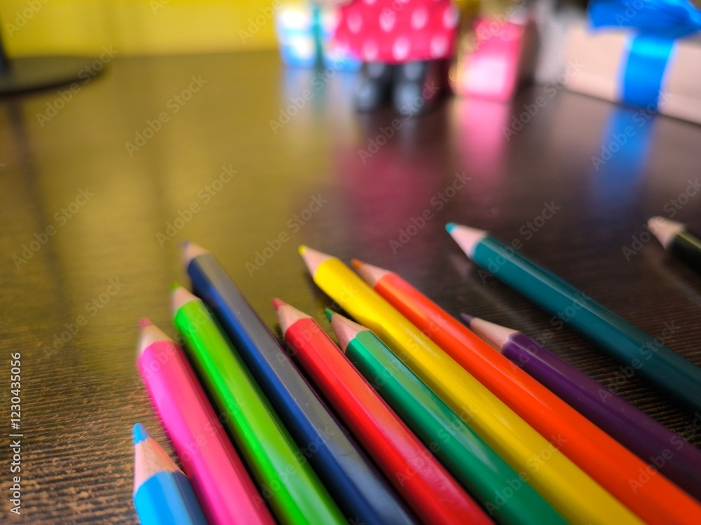 Colored pencils are on the office table Colored pencils are on the office table