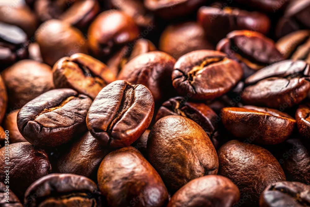 Silhouette of Glossy Coffee Beans, Hyperrealistic Close-up, Rich Texture, White Background Silhouette of Glossy Coffee Beans, Hyperrealistic Close-up, Rich Texture, White Background