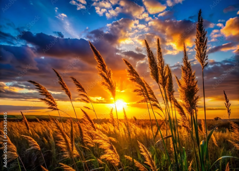 Silhouette of Grassy Hill at Sunset, Peaceful Nature Scene Silhouette of Grassy Hill at Sunset, Peaceful Nature Scene