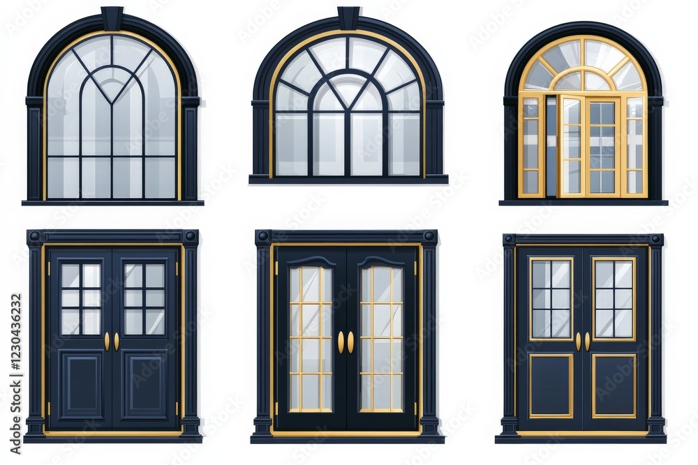 Obraz premium Collection of elegant window designs showcasing various architectural styles and colors