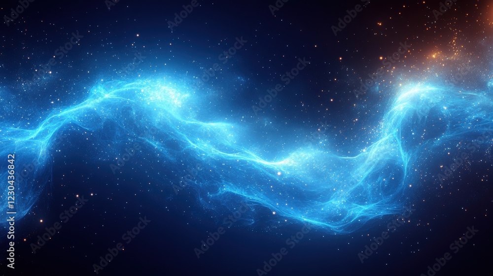 Cosmic energy flow in vibrant blue nebula amid a starry universe Cosmic energy flow in vibrant blue nebula amid a starry universe