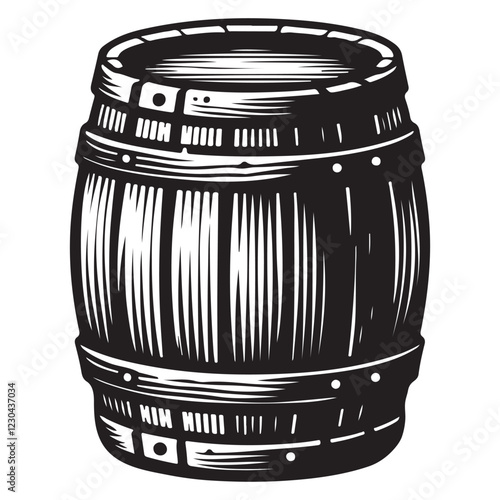 Vintage Wooden Barrel Silhouette Illustration for Beer or Wine