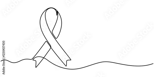 Ribbon Web Banner with Continuous Line Icon, Cancer Awareness continuous line drawing with color shapes, breast cancer awareness ribbon one line drawing continuous, cancer awareness, pink ribbon pro.