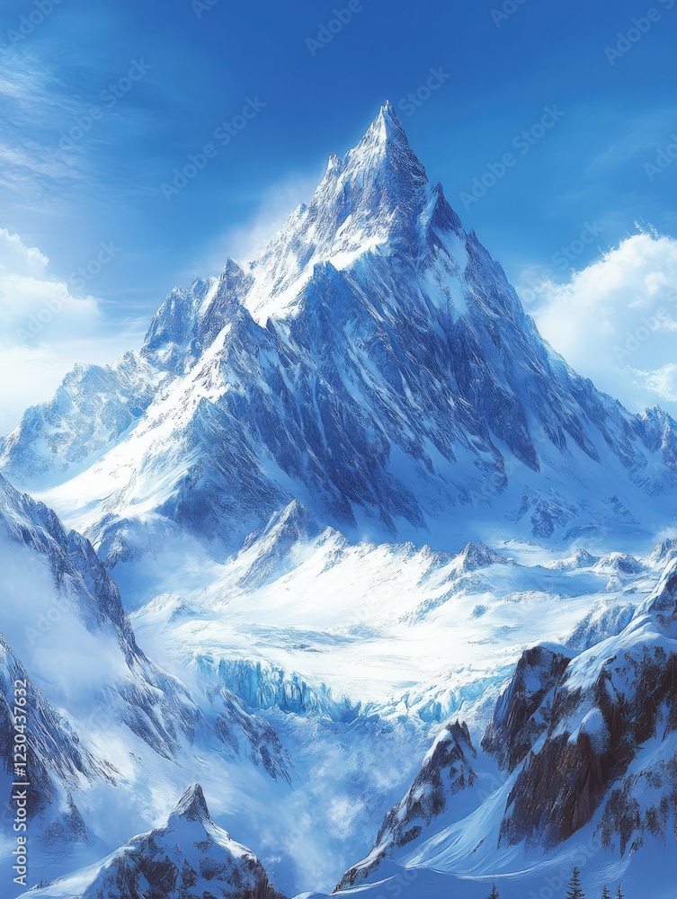 Obraz premium Snow-capped mountain peak under a bright blue sky