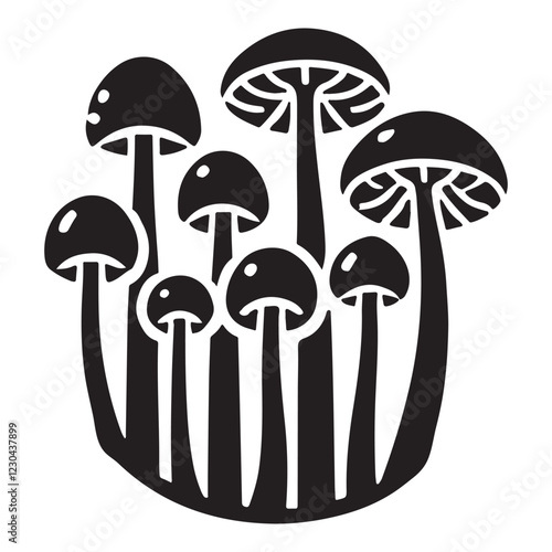 Cluster of Mushrooms Silhouette Illustration Fungi Nature