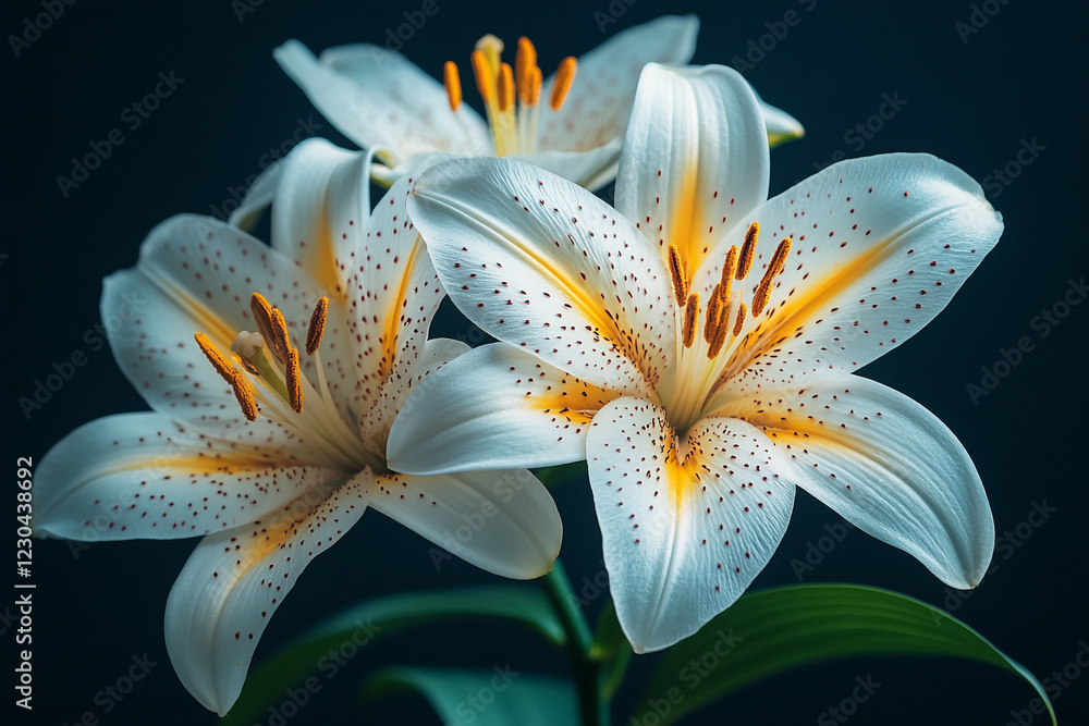 Obraz premium Two Elegant White Lilies with Red Spots