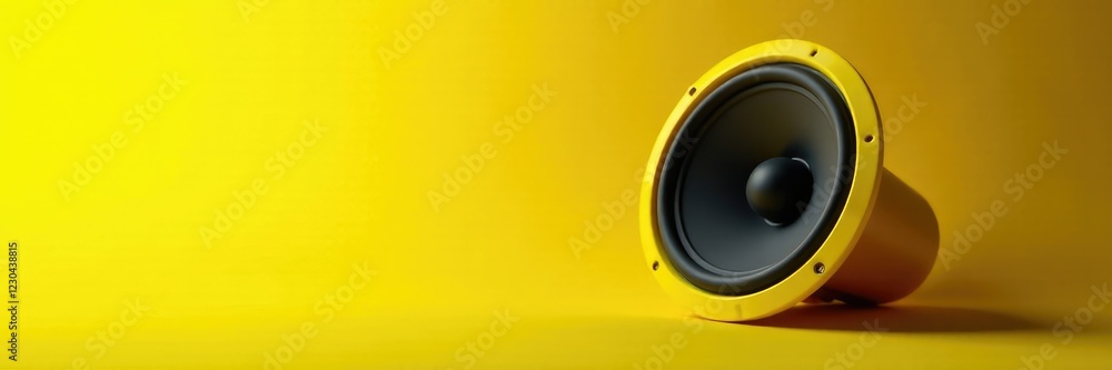 A single bright yellow speaker on a black background, speaker, background, yellow A single bright yellow speaker on a black background, speaker, background, yellow