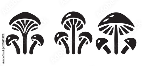 Various Types of Mushrooms Silhouette Illustration