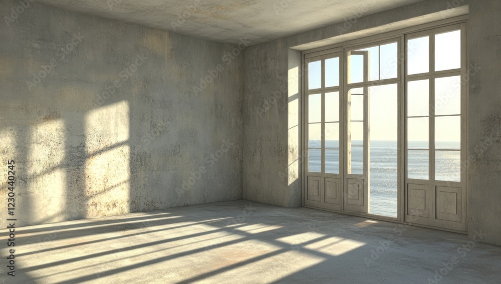 Seascape View from an Empty Room: Rustic Charm and Coastal Serenity Seascape View from an Empty Room: Rustic Charm and Coastal Serenity
