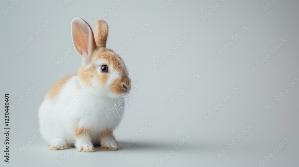 Adorable Bunny Rabbit Sitting on a Gray Background Adorable Bunny Rabbit Sitting on a Gray Background