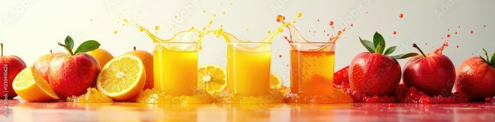 Freshly squeezed juice splashes on the table top, juice splash, mess Freshly squeezed juice splashes on the table top, juice splash, mess