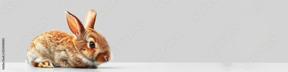 Obraz premium Adorable Brown Bunny Rabbit on White Background