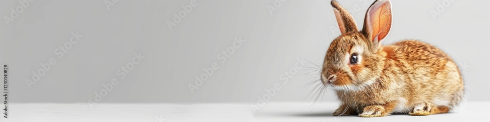 Fototapeta premium Adorable Brown Bunny Rabbit on White Background