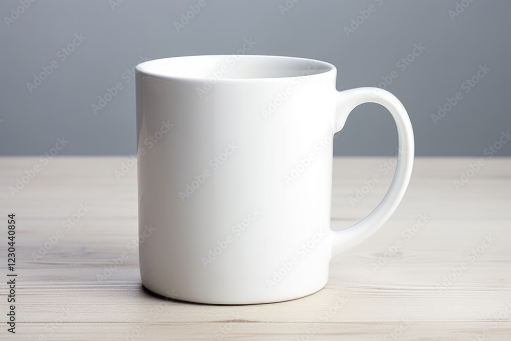 Fototapeta premium Blank White Ceramic Mug - Single Household Container for Coffee and Tea - Crockery Coffee Cup with Porcelain Finish