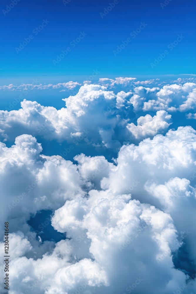 Expansive Blue Sky with Fluffy White Clouds Above the Horizon Expansive Blue Sky with Fluffy White Clouds Above the Horizon
