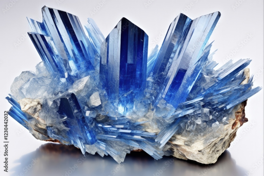 Obraz premium Blue Kyanite with Quartz Crystal from Cepelinha, Brazil. Raw and Unprocessed, Precious Gemstone of Natural Mining and Mineral Isolated on White