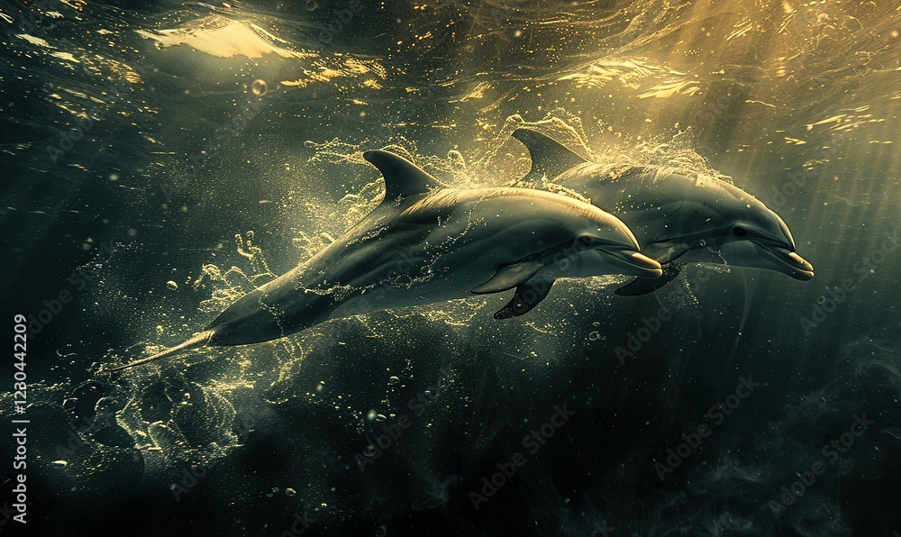 Fototapeta premium Beautiful pair of dolphins. Two dolphins