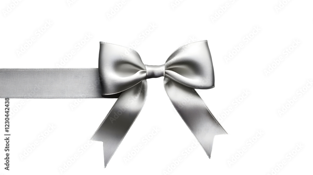 Silver Ribbon Bow with Smooth Satin Finish, Isolated on Transparent Background Silver Ribbon Bow with Smooth Satin Finish, Isolated on Transparent Background