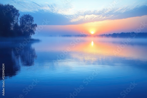 Wallpaper Mural A peaceful lake at sunrise, with mist rising from the water Torontodigital.ca
