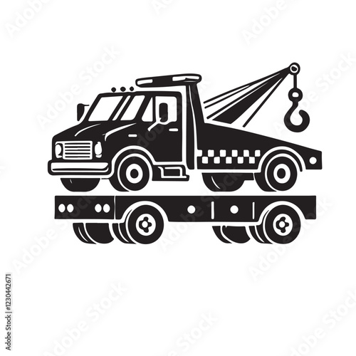 Detailed Silhouette of a Flatbed Tow Truck