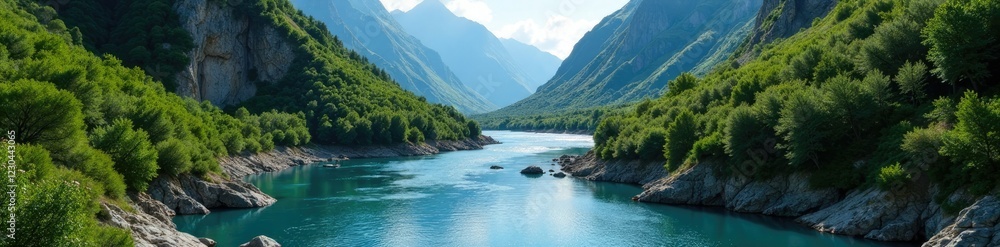 River winding its way through a mountain gorge, scenery, depth, mountains River winding its way through a mountain gorge, scenery, depth, mountains