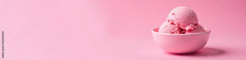 Scoop of pink creamy ice cream in a bowl on a light pink background, creamy, bowl Scoop of pink creamy ice cream in a bowl on a light pink background, creamy, bowl