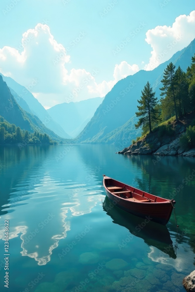 Serene lake scene with fishing boat on Rawal Lake, lake, ripples, water Serene lake scene with fishing boat on Rawal Lake, lake, ripples, water