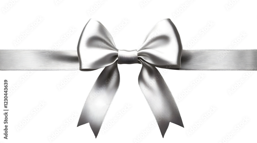 Silver Ribbon Bow with Smooth Satin Finish, Isolated on Transparent Background Silver Ribbon Bow with Smooth Satin Finish, Isolated on Transparent Background