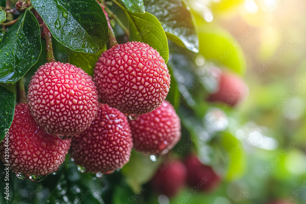 Obraz premium Ripe Lychees Hanging On A Tree Branch